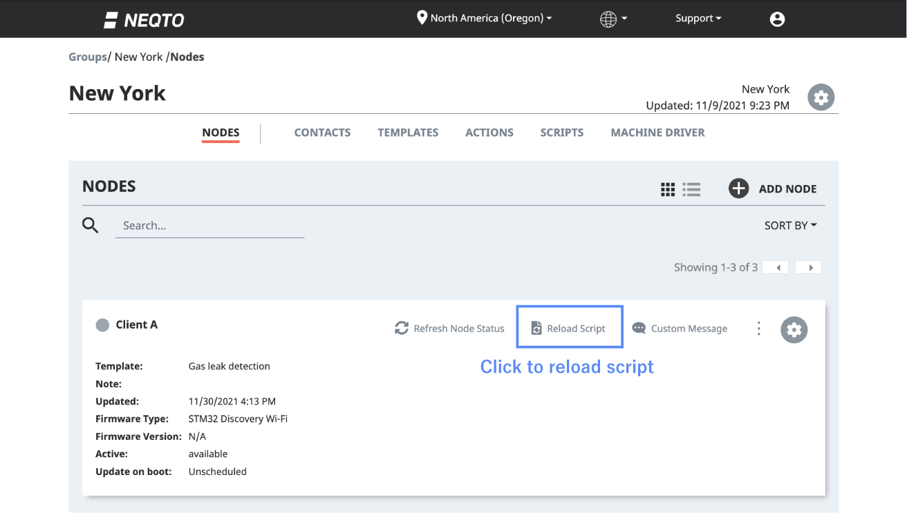 Figure 2: ‘Reload Script’ function on NEQTO Console