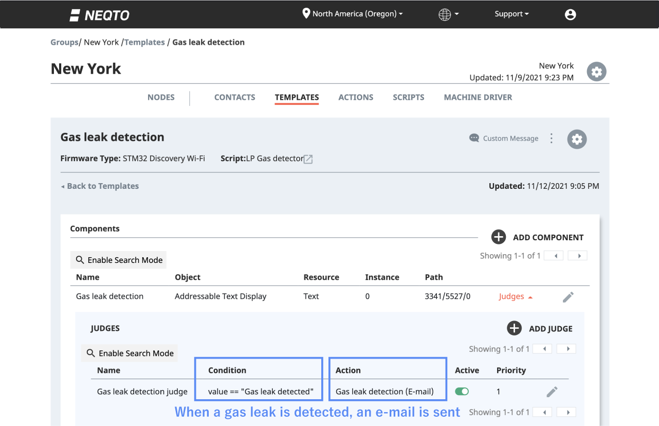 Figure 7: Action Settings on the NEQTO Console