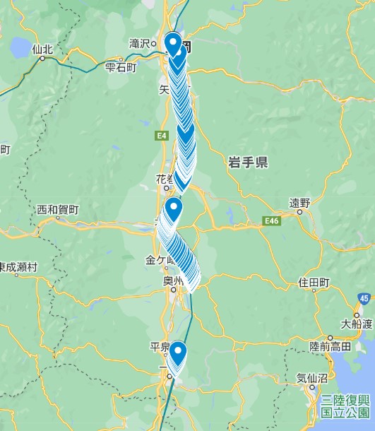 図19-1. Googleマップ上に取得した緯度、経度データをトレースした結果